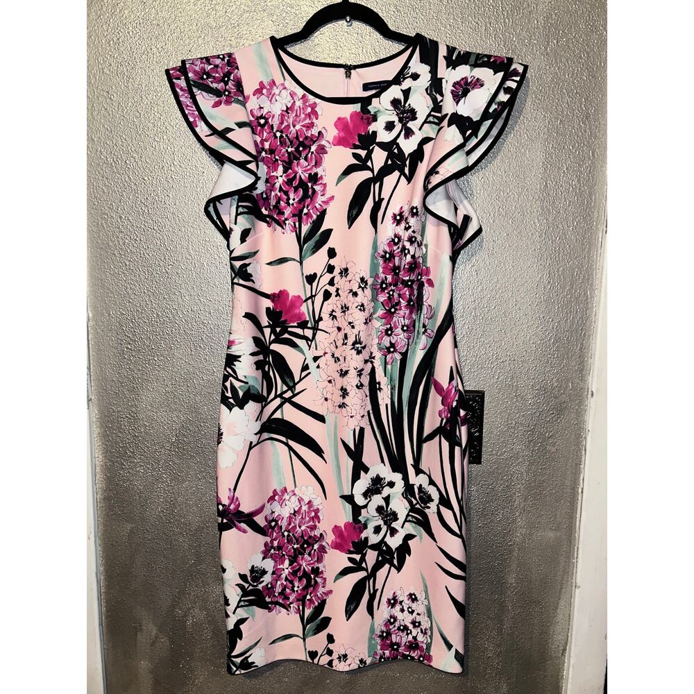 Tommy Hilfiger Double Ruffle Sleeve Professional Office Floral Scuba Dress